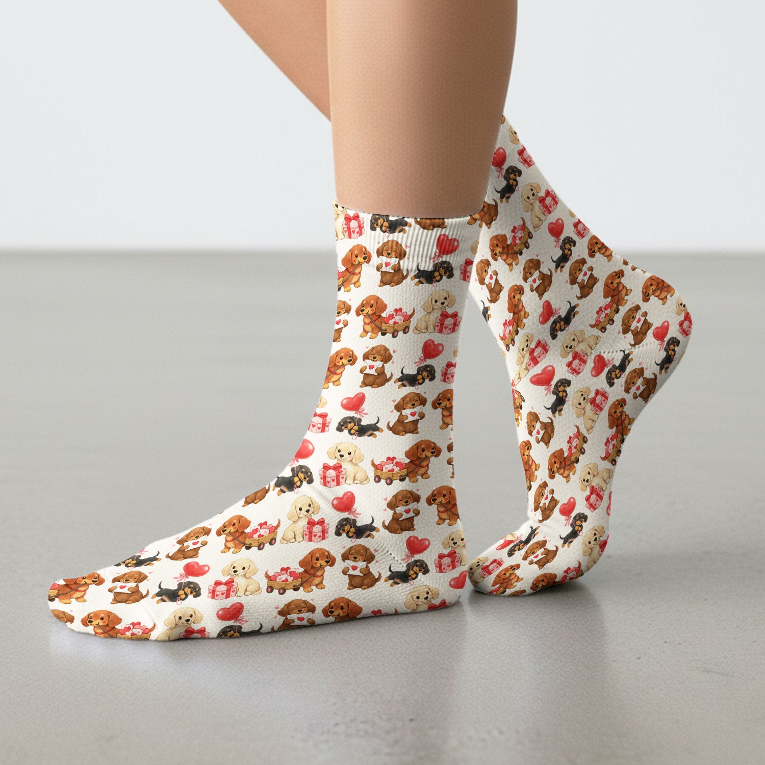 Cute Dachshund Nurse Scrub Socks For Nurses, Wiener Dog Pattern Nurse Sock, Breathable Fabrics Nursing Uniform