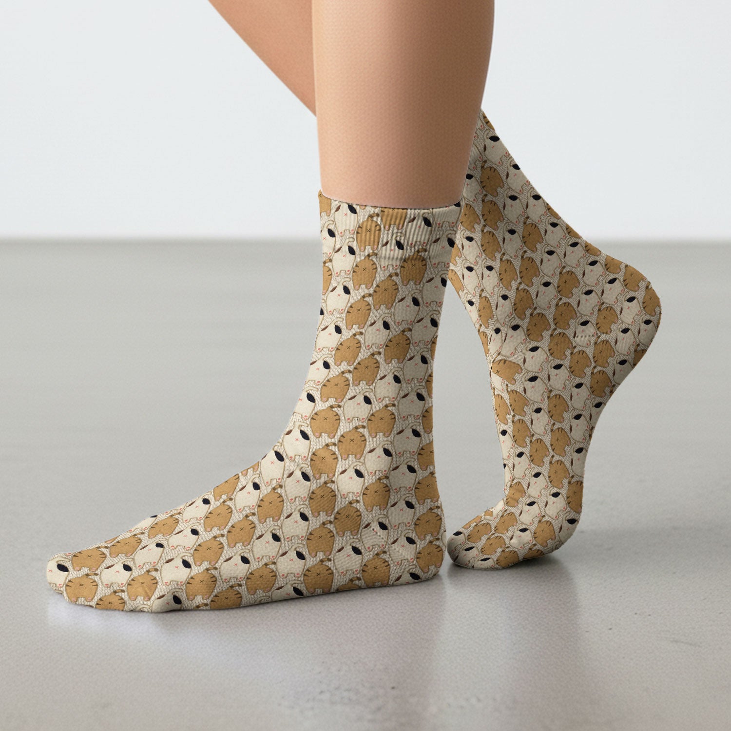 Cute Cat Nurse Scrub Socks, Cozy Minimal Animal Pattern Medical Sock, Breathable Fabrics Nursing Uniform