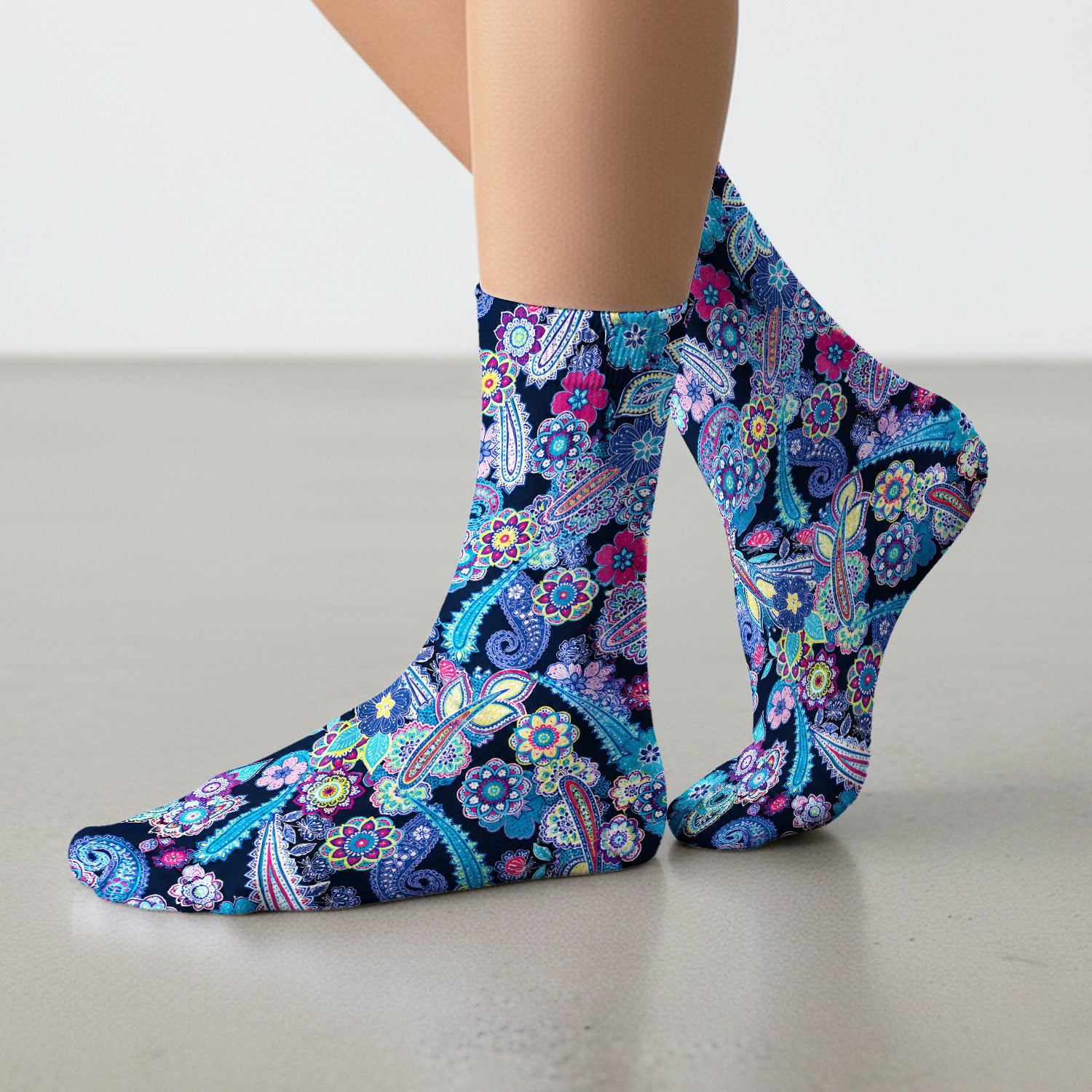 Vibrant Paisley Floral Pattern Socks, Adult Socks for Men and Women