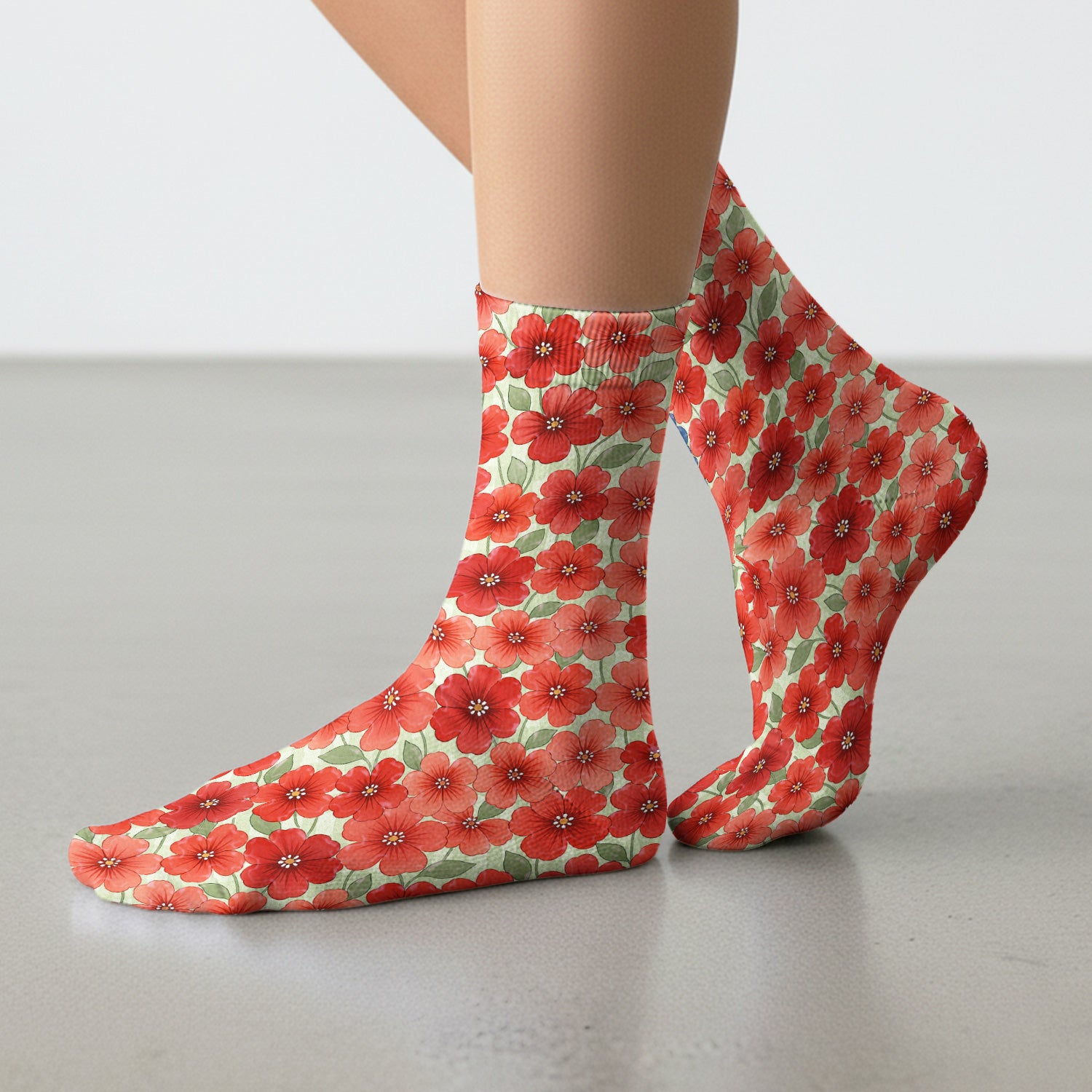 Patriotic USA Flag With Red Floral Blossom Pattern Socks, Adult Socks for Men and Women