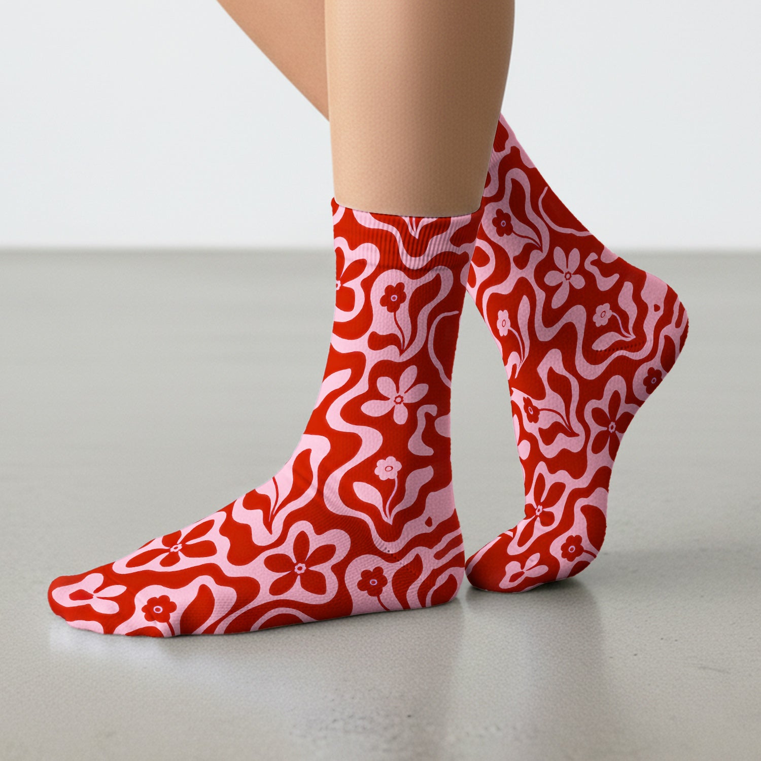 Retro Pink Floral Pattern, Groovy Medical Socks, Adult Socks for Men and Women