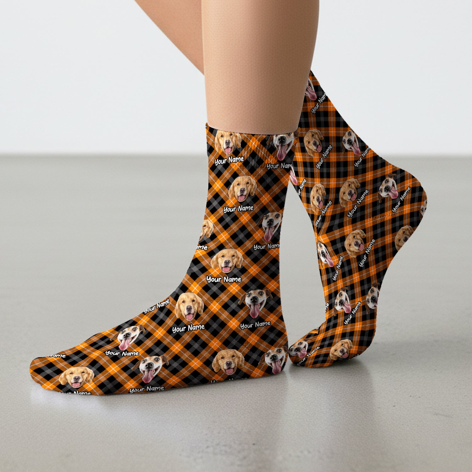 Personalized Halloween Dog Photo Plaid Socks, Adult Socks for Men and Women