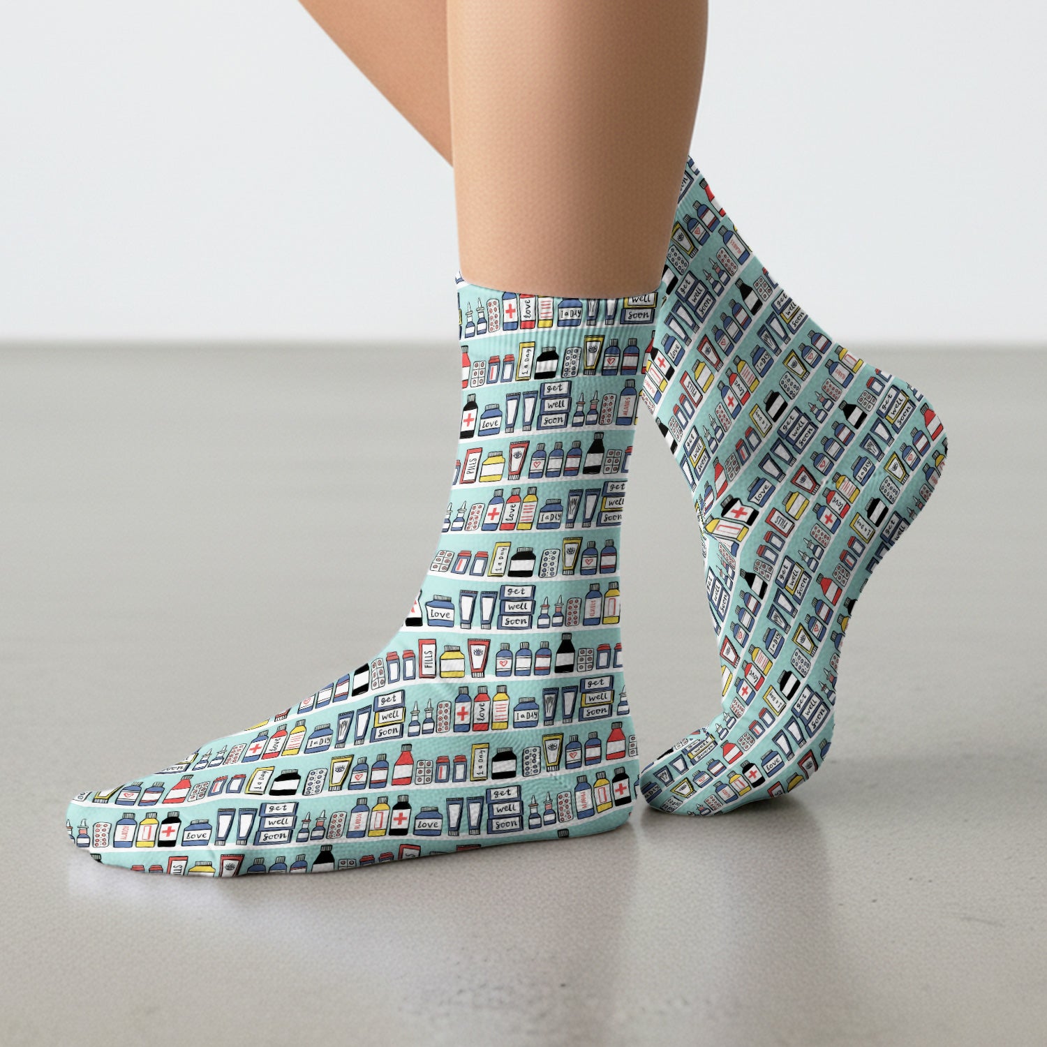Medicine Bottle Pharmacy Pills Care Pattern Socks, Adult Socks for Men and Women