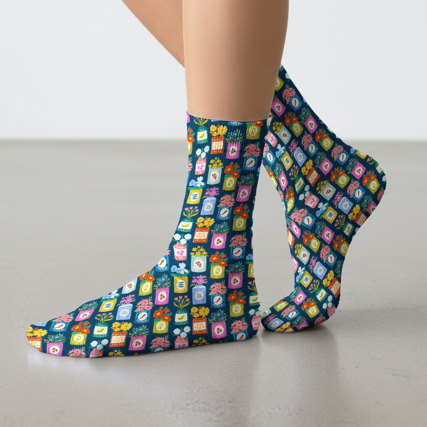Colorful Pantry Jars Flowers Pattern Socks, Adult Socks for Men and Women