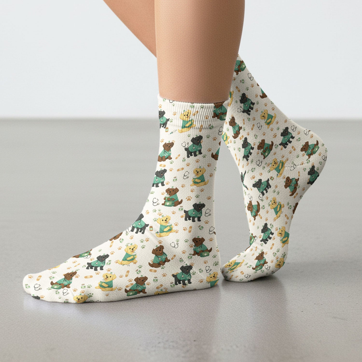 Labrador Retriever Nurse Scrub Socks, Cute Medical Dog Pattern Nurses Sock, Breathable Fabrics Nursing Uniform