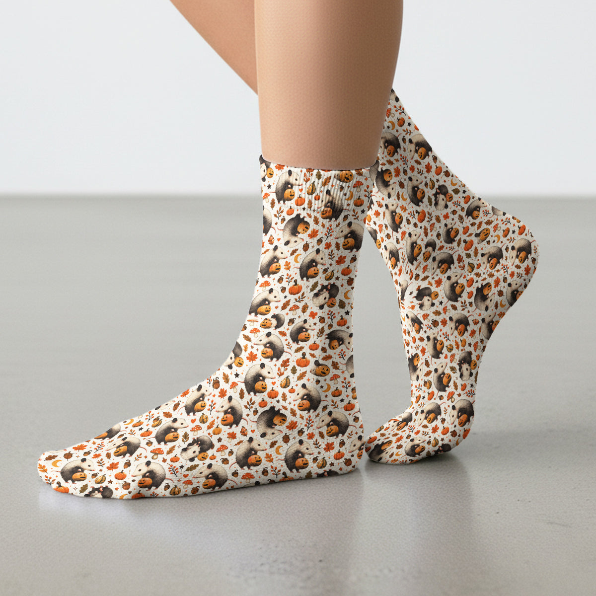 Halloween Opossum Pumpkin Patch Pattern Socks, Adult Socks for Men and Women