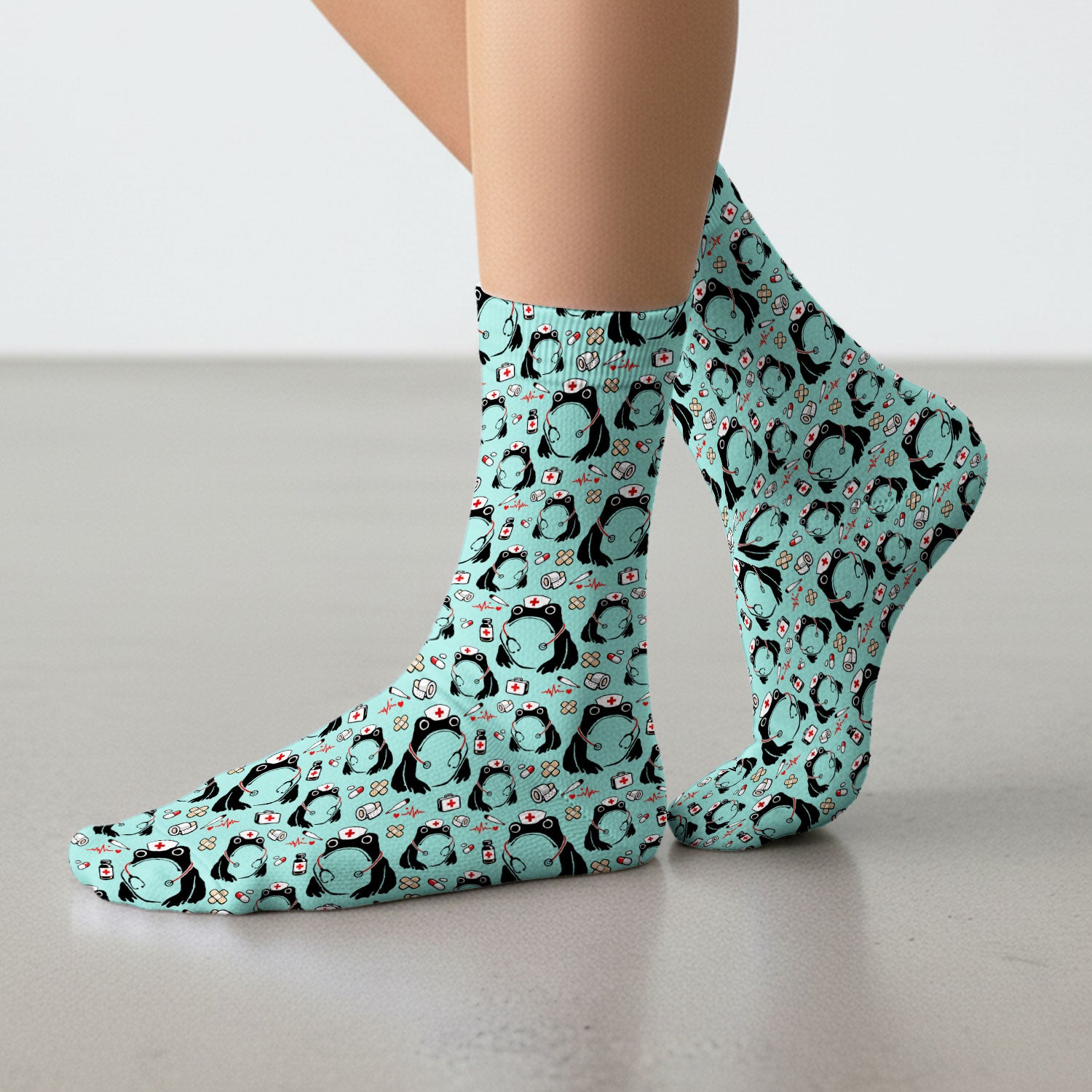 Cute Frog Nurse Medical Pattern Socks, Breathable Fabrics Medical Uniform