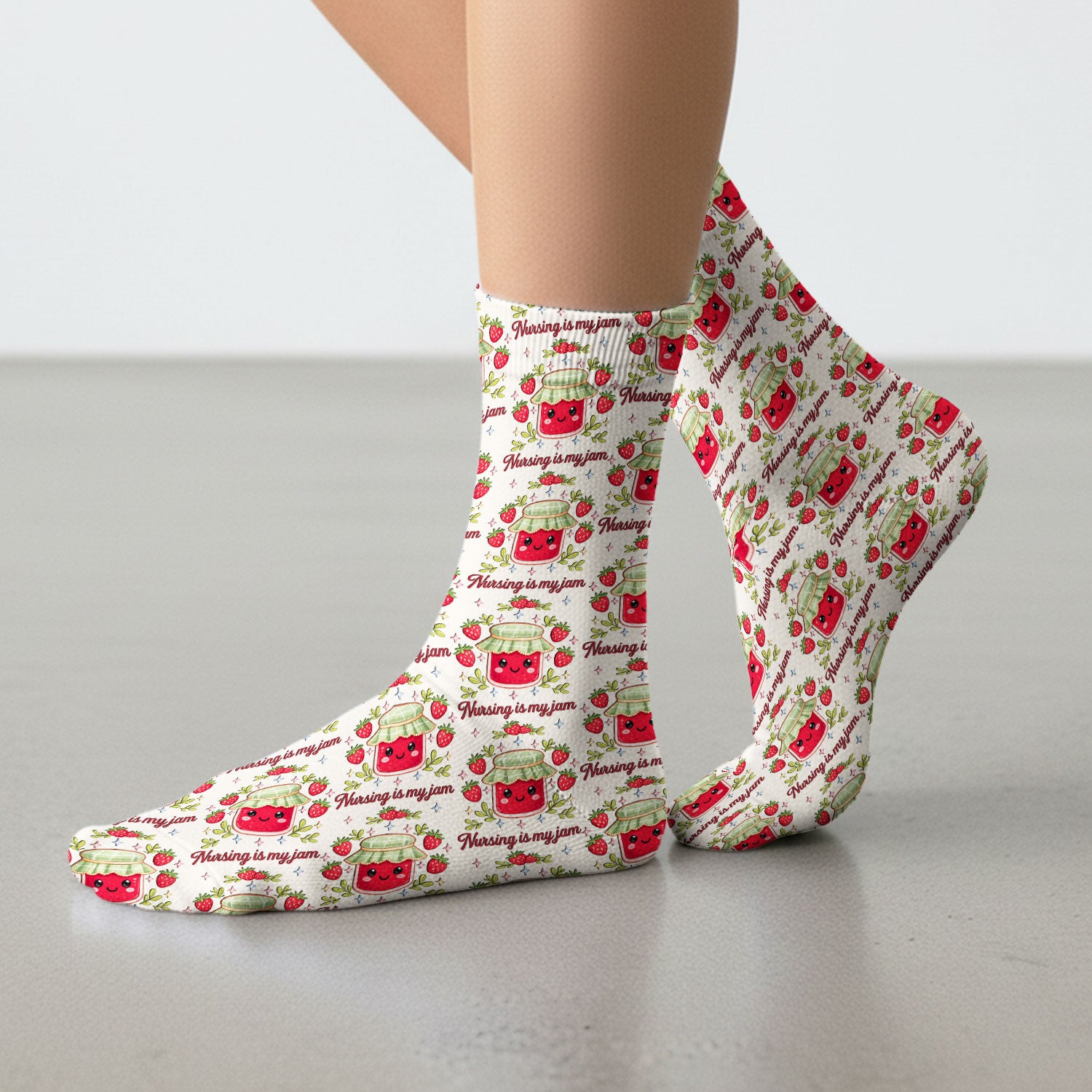Cute Strawberry Jam Nurse Pattern Socks, Breathable Fabrics Medical Uniform