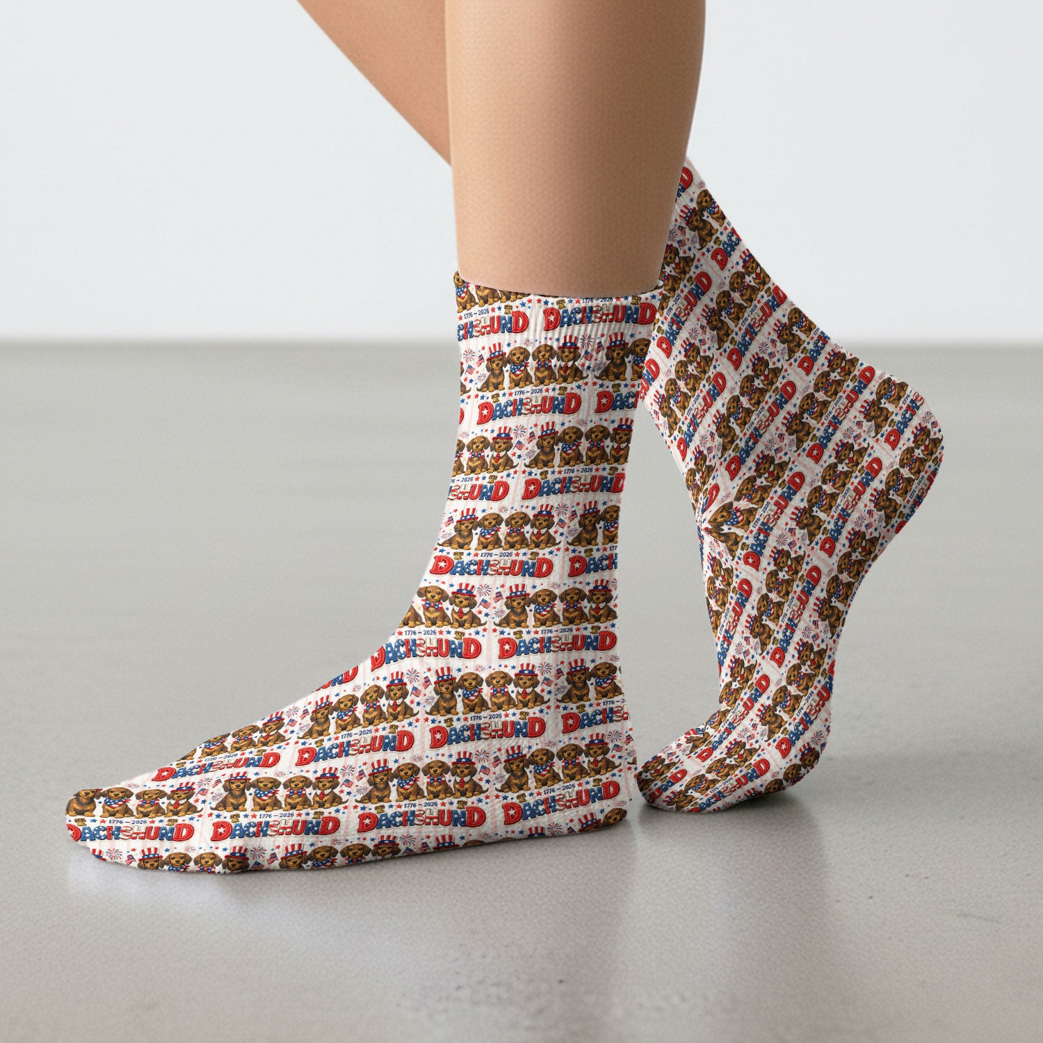 Patriotic Dachshund Fireworks Pattern Print Socks, Adult Socks for Men and Women