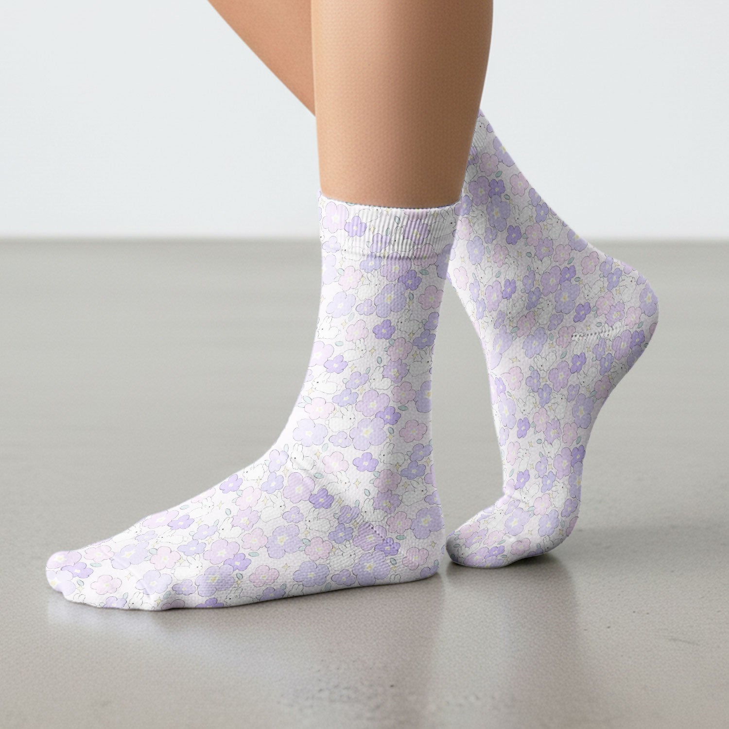 Cute Bunny Floral Pastel Pattern Socks, Socks for Nurse Doctor
