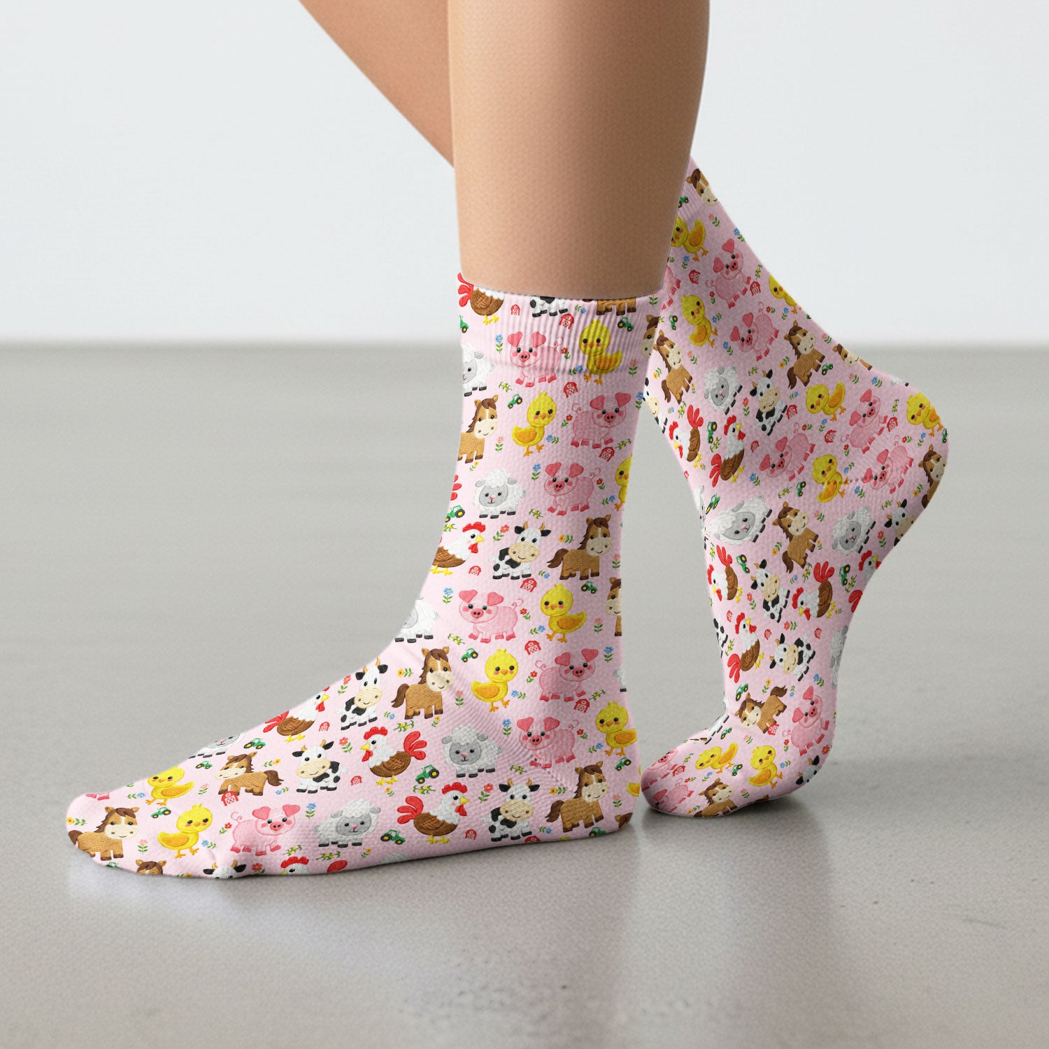 Cartoon Farm Animal Pattern Socks, Breathable Fabrics Medical Uniform