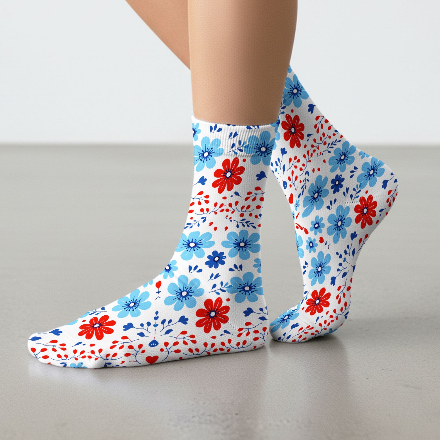 Symmetrical Folk Floral Heart Pattern Socks, Socks for Nurse Doctor
