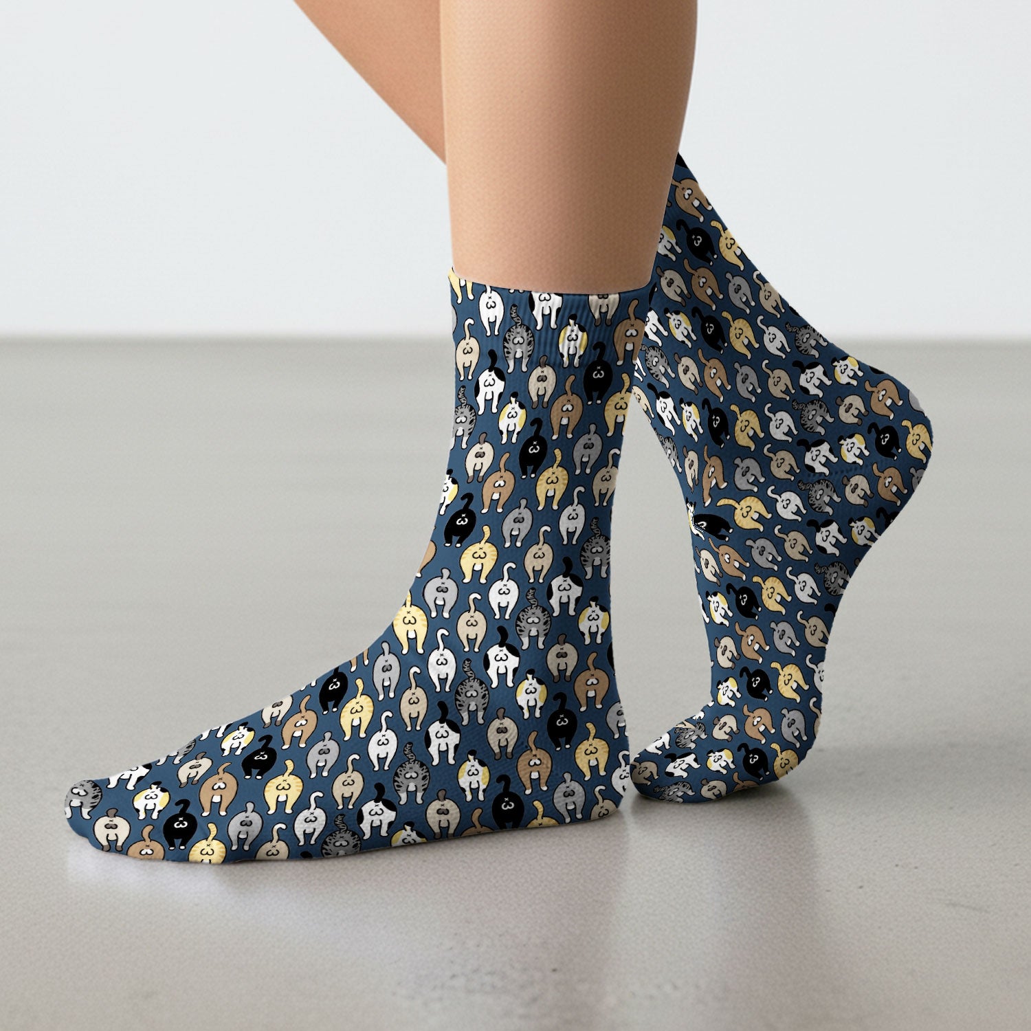 Cat Lover Nurse Scrub Socks, Funny Cat Butt Pattern Medical Sock, Breathable Fabrics Nursing Uniform