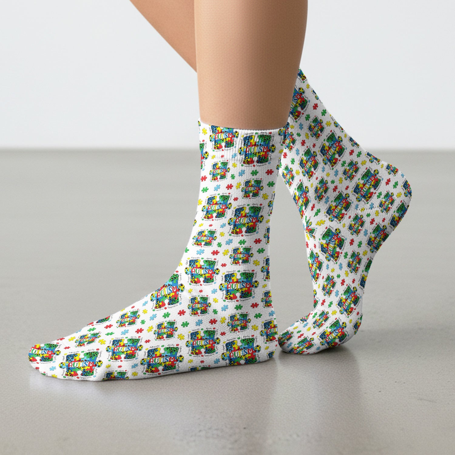 Autism Awareness Puzzle Pattern Print Socks, Adult Socks for Men and Women