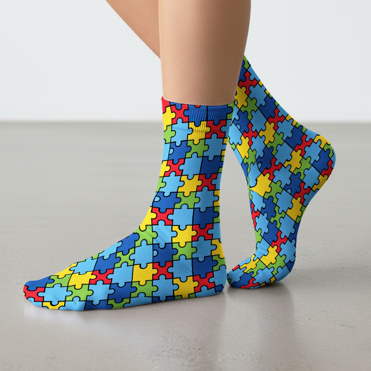Autism Support Squad Puzzle Ribbon Print Socks, Socks for Nurse Doctor