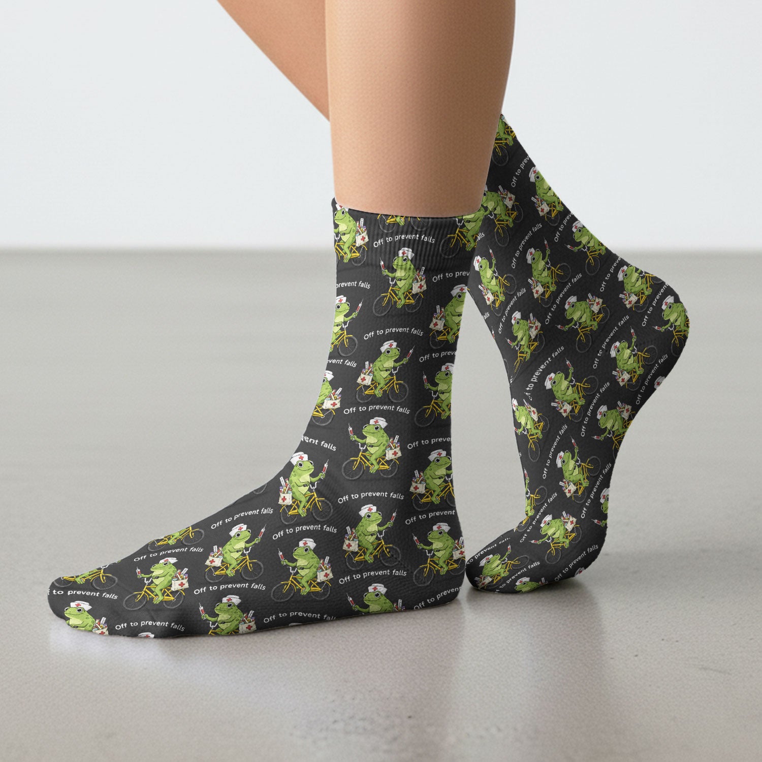 Cute Frog Riding Bike With Funny Quote Socks, Breathable Fabrics Medical Uniform
