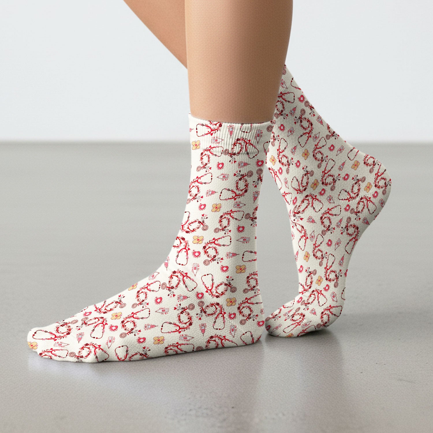 Heart Stethoscope Medical Pattern, Socks for Nurse Doctor