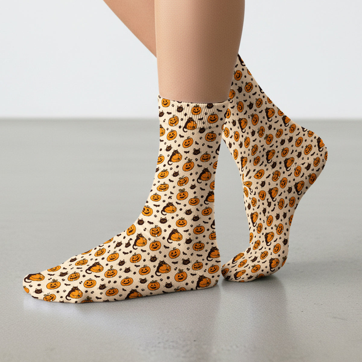 Cute Halloween Black Cat And Pumpkins Socks, Adult Socks for Men and Women