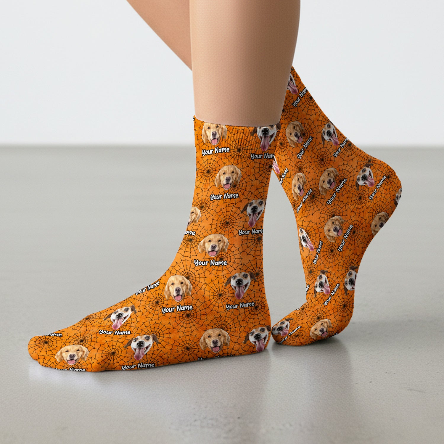 Personalized Halloween Dog Photo Spiderweb Socks, Adult Socks for Men and Women
