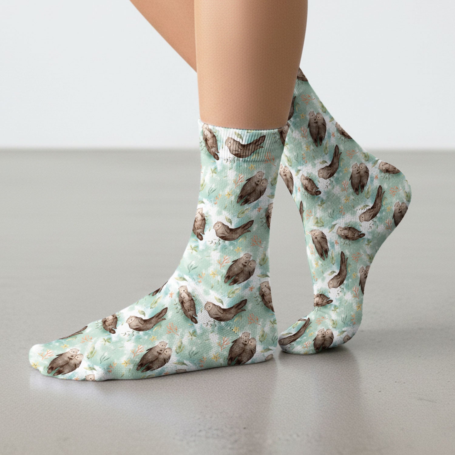 Cute Sea Otter Watercolor Print Socks, Socks for Nurse Doctor