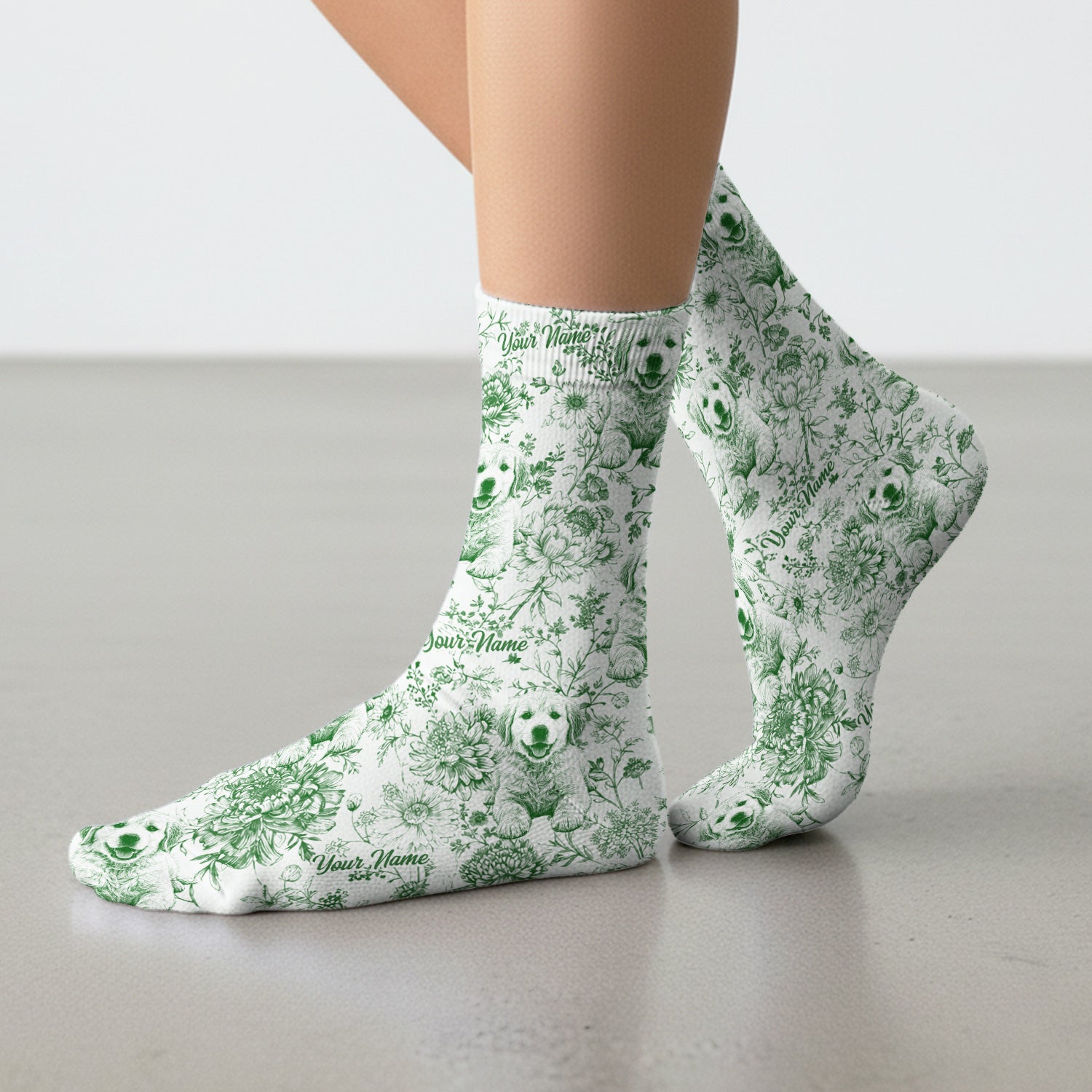 Personalized Custom Pet Photo Name Floral Pattern Socks, Adult Socks for Men and Women