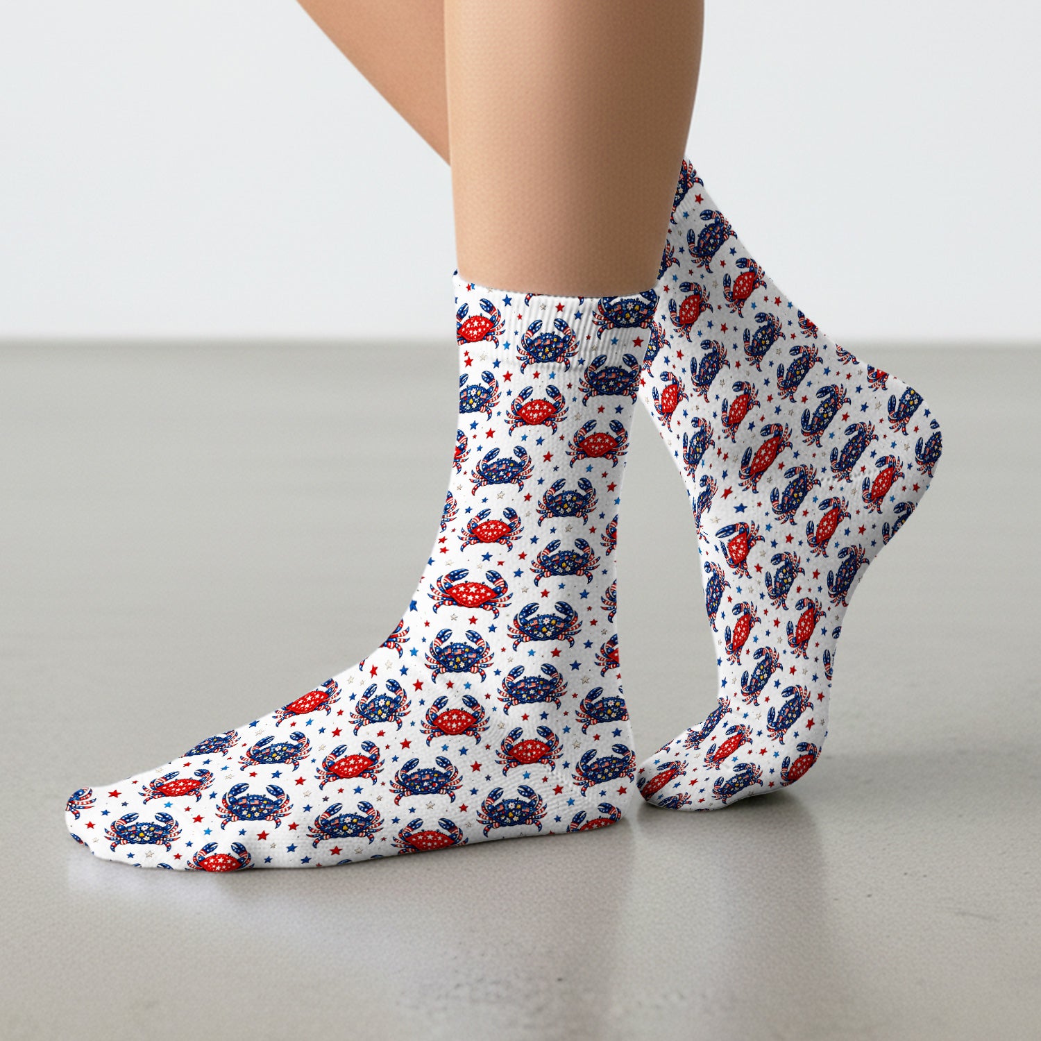 Patriotic Crab Stars Pattern Socks, Adult Socks for Men and Women