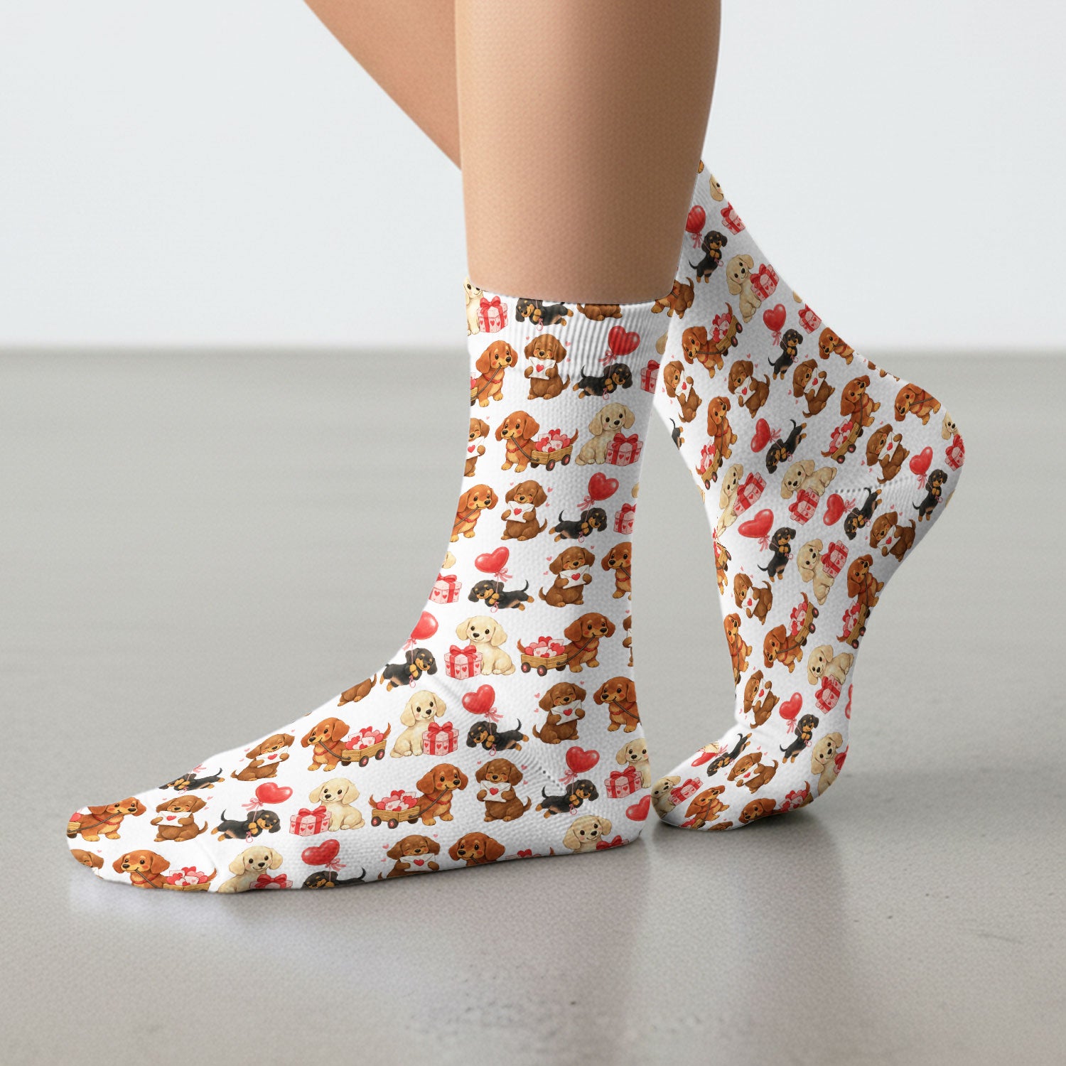 Cute Dachshund Nurse Scrub Socks For Nurses, Wiener Dog Pattern Nurse Sock, Breathable Fabrics Nursing Uniform