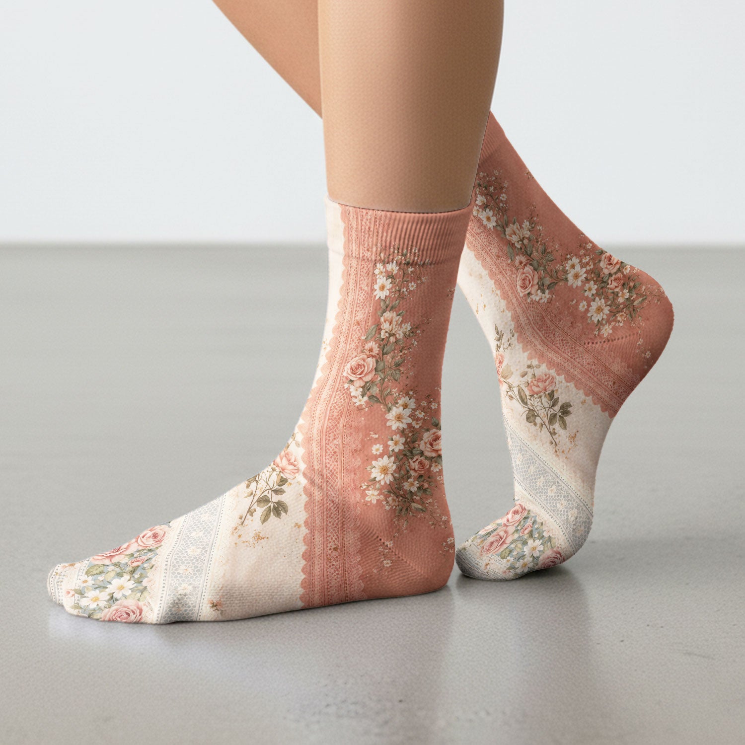 Inspirational Christian Cross Rose He Is Risen Vintage Floral Pattern Socks, Adult Socks for Men and Women