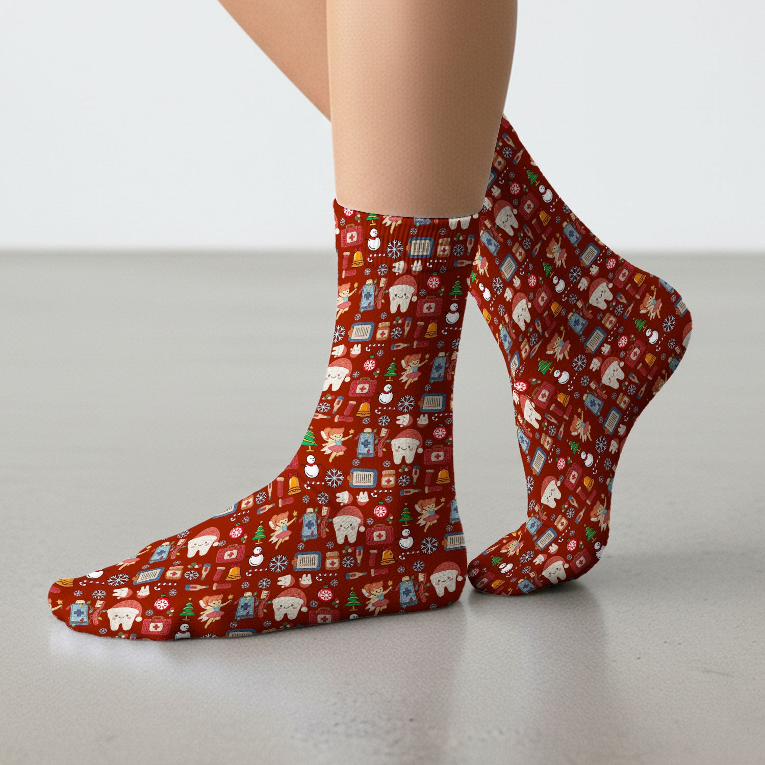 Christmas Dental Socks for Nurse Doctor - Cute Santa Tooth & Snowman Adult Socks for Men and Women