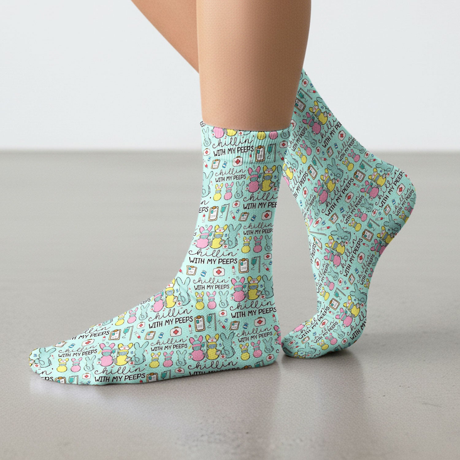 Cute Bunny Nurse Chillin With My Peeps Socks, Socks for Nurse Doctor