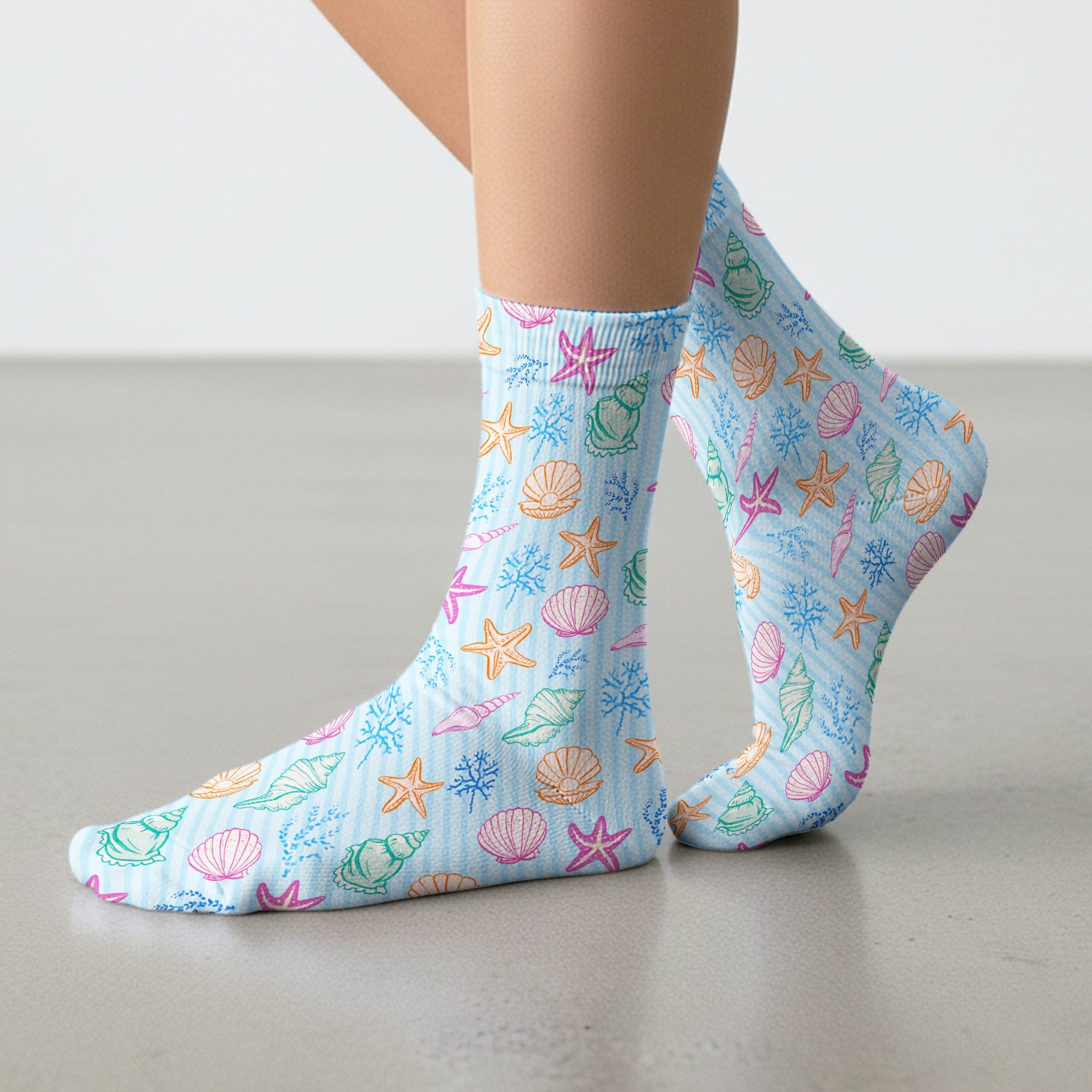 Colorful Seashell Starfish Ocean Stripe Pattern Sock, Breathable Fabrics Medical Uniform
