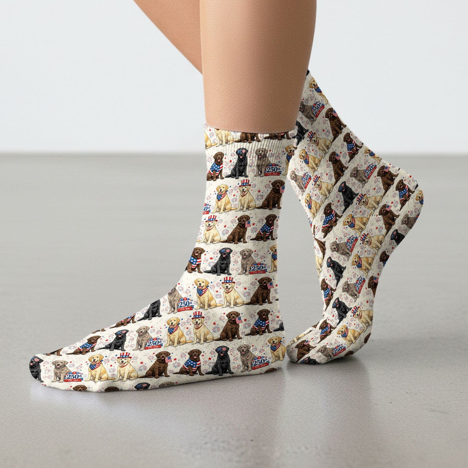 4th of July Labrador Dog Patriotic Print Socks, Breathable Fabrics Medical Uniform