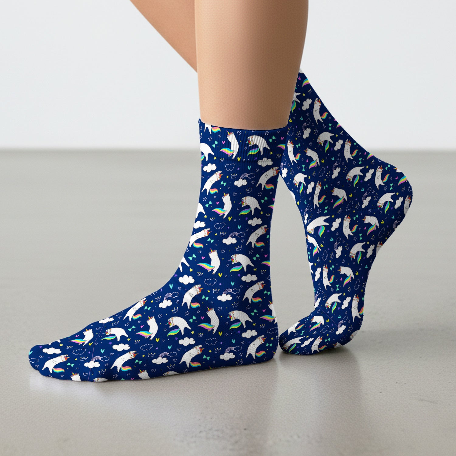 Unicorn Cat With Rainbow Tail Clouds Socks, Breathable Fabrics Medical Uniform