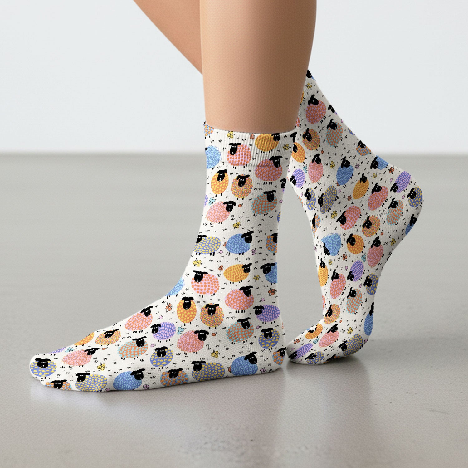 Adorable Colorful Sheep Pattern Socks, Adult Socks for Men and Women