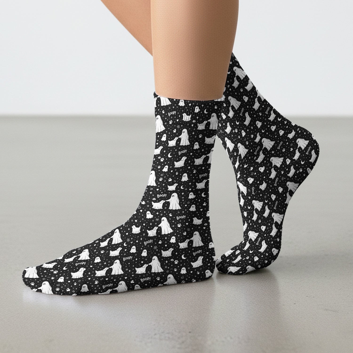 Halloween Ghost Boop Dog Pattern Socks, Adult Socks for Men and Women