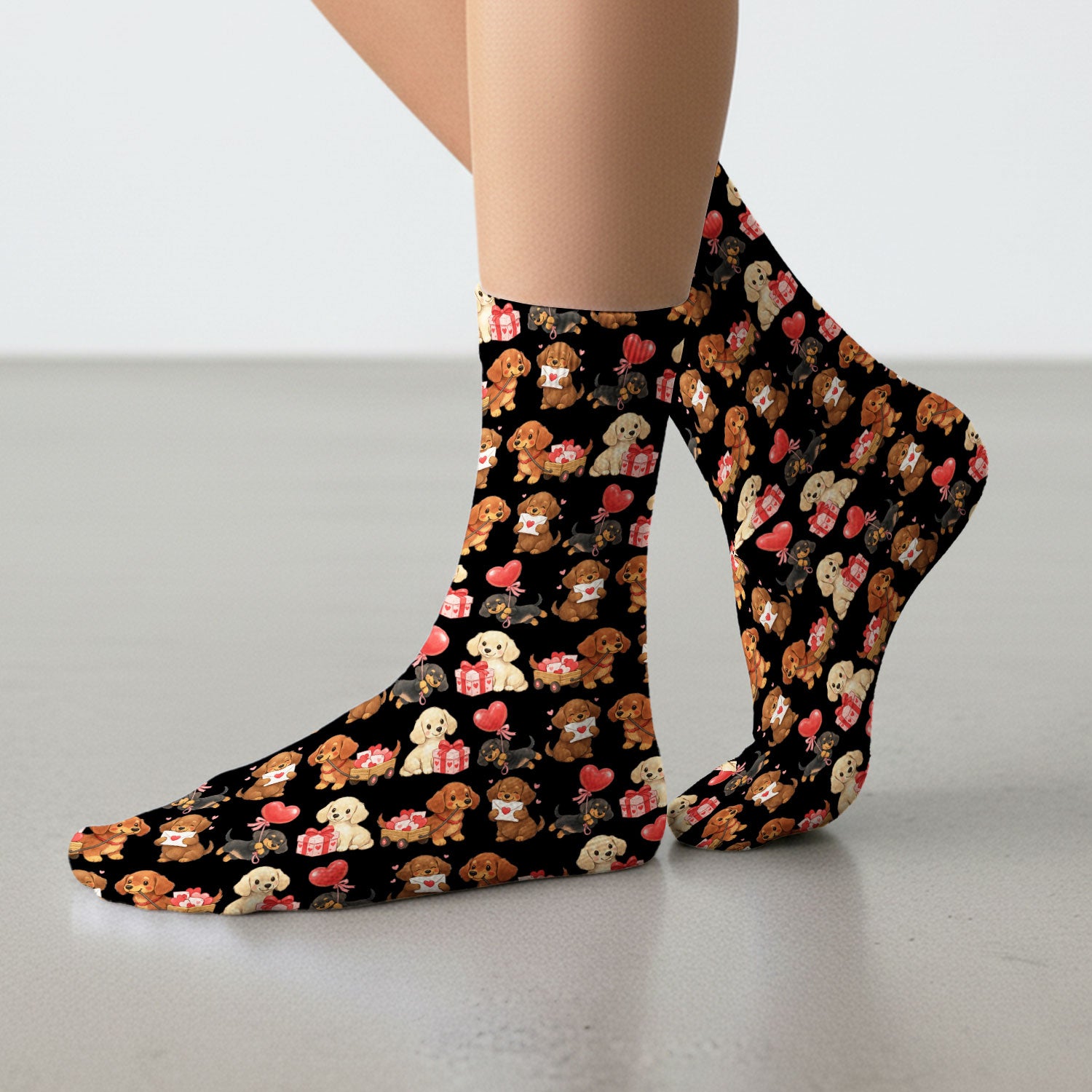 Cute Dachshund Nurse Scrub Socks For Nurses, Wiener Dog Pattern Nurse Sock, Breathable Fabrics Nursing Uniform