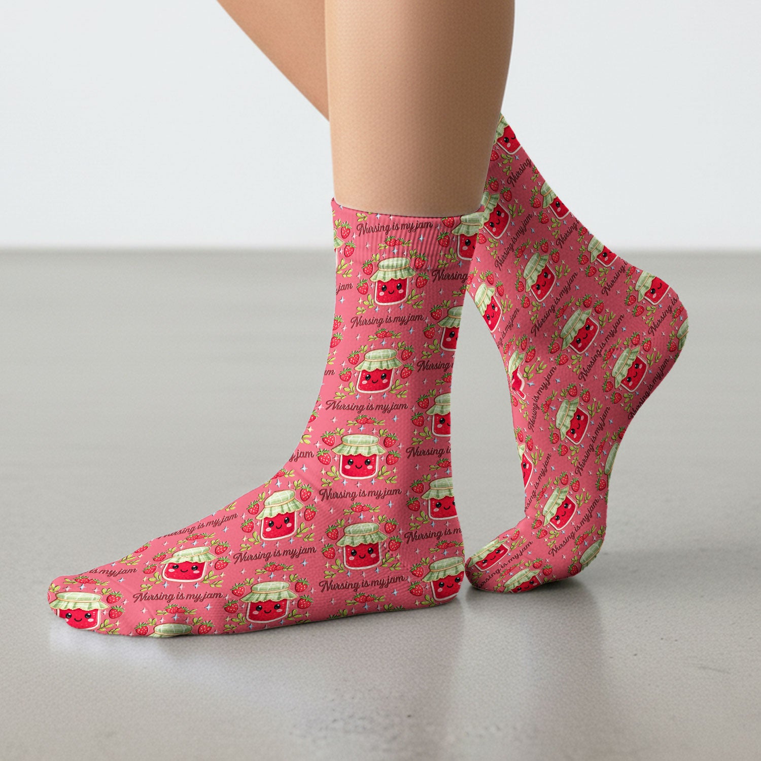 Cute Strawberry Jam Nurse Pattern Socks, Breathable Fabrics Medical Uniform