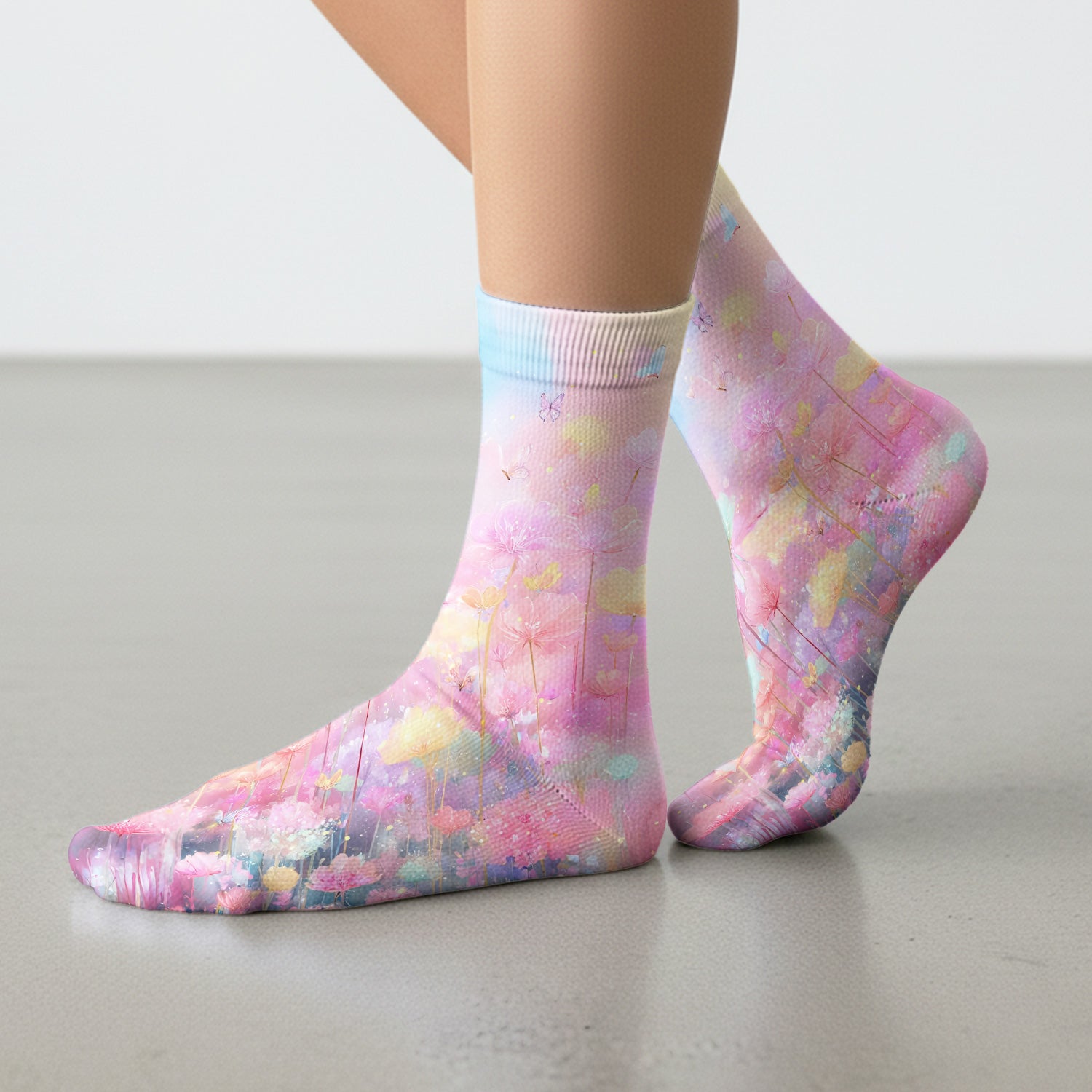 Dreamy Pastel Watercolor Floral Garden Socks, Adult Socks for Men and Women