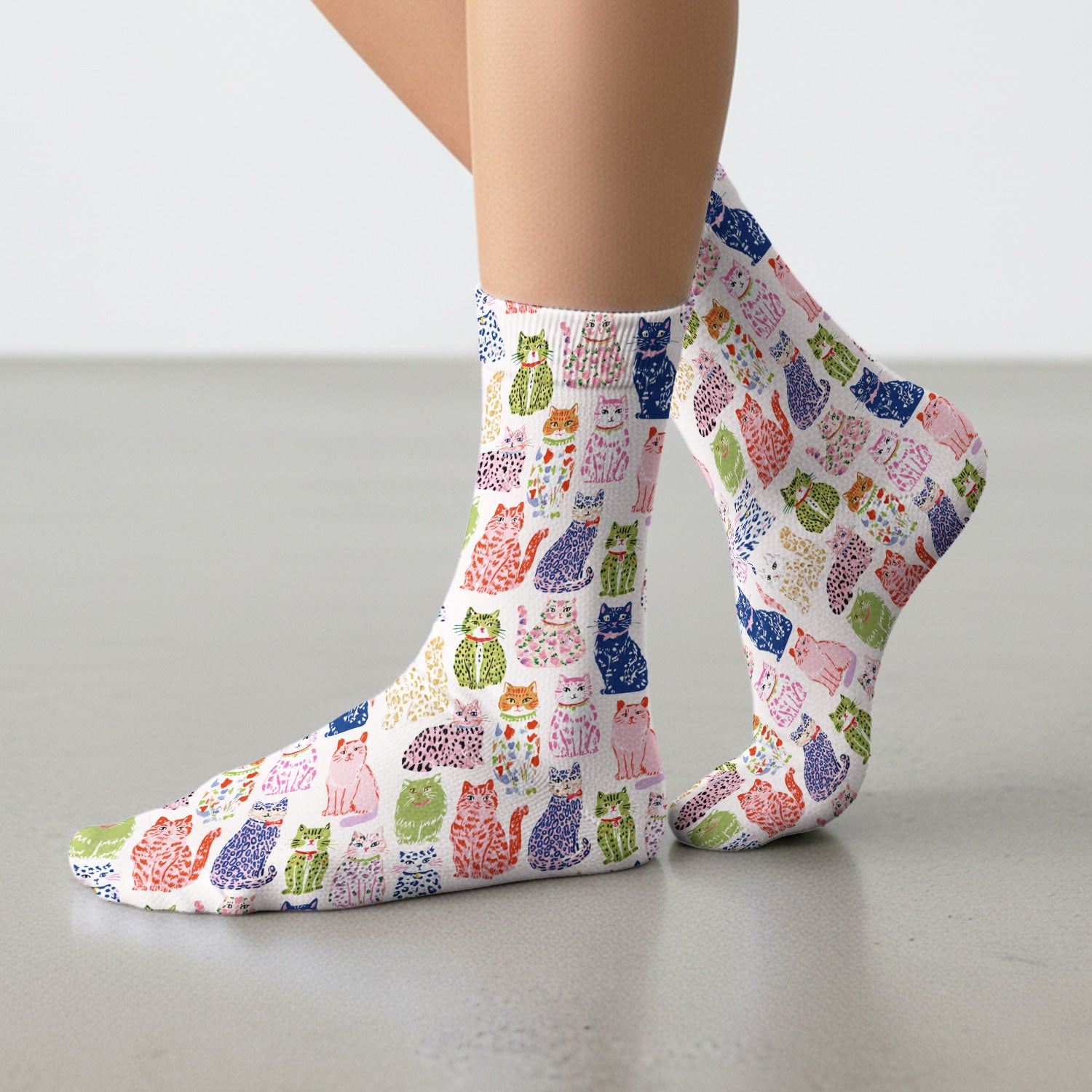 Colorful Cat with Playful Pet Socks, Adult Socks for Men and Women