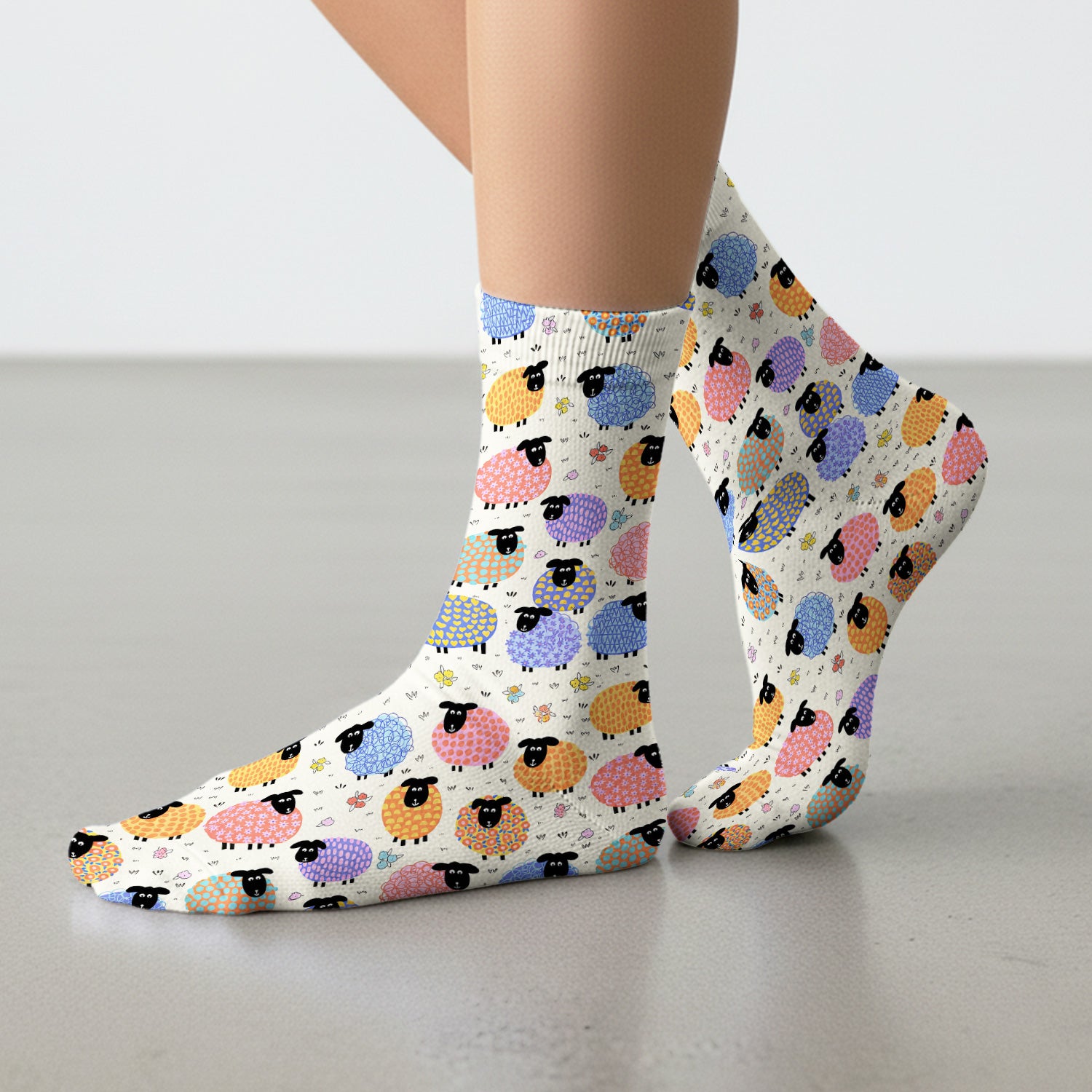 Funny Colorful Sheep Pattern Socks, Breathable Fabrics Medical Uniform
