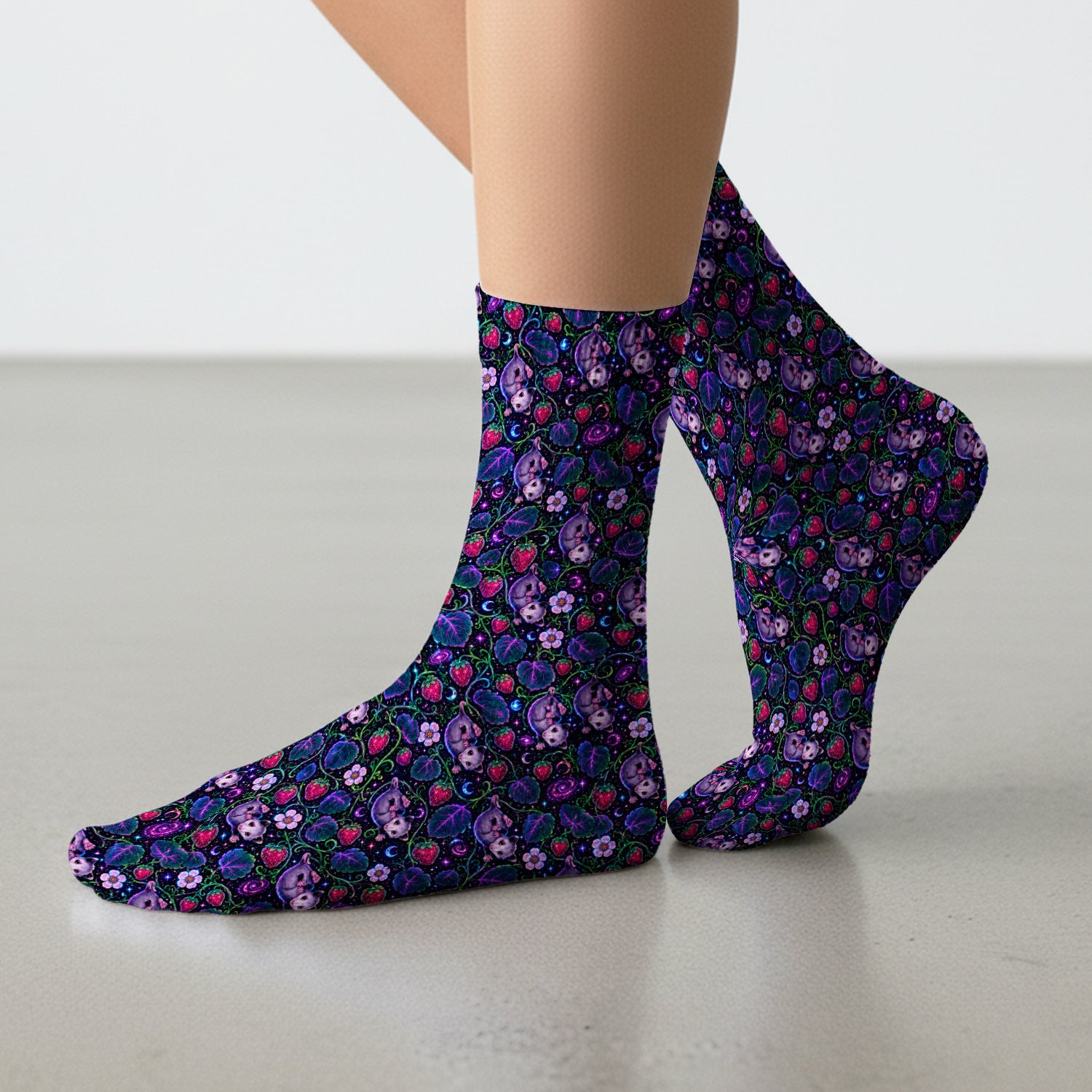 Galaxy Strawberry Opossum Pattern Socks, Adult Socks for Men and Women
