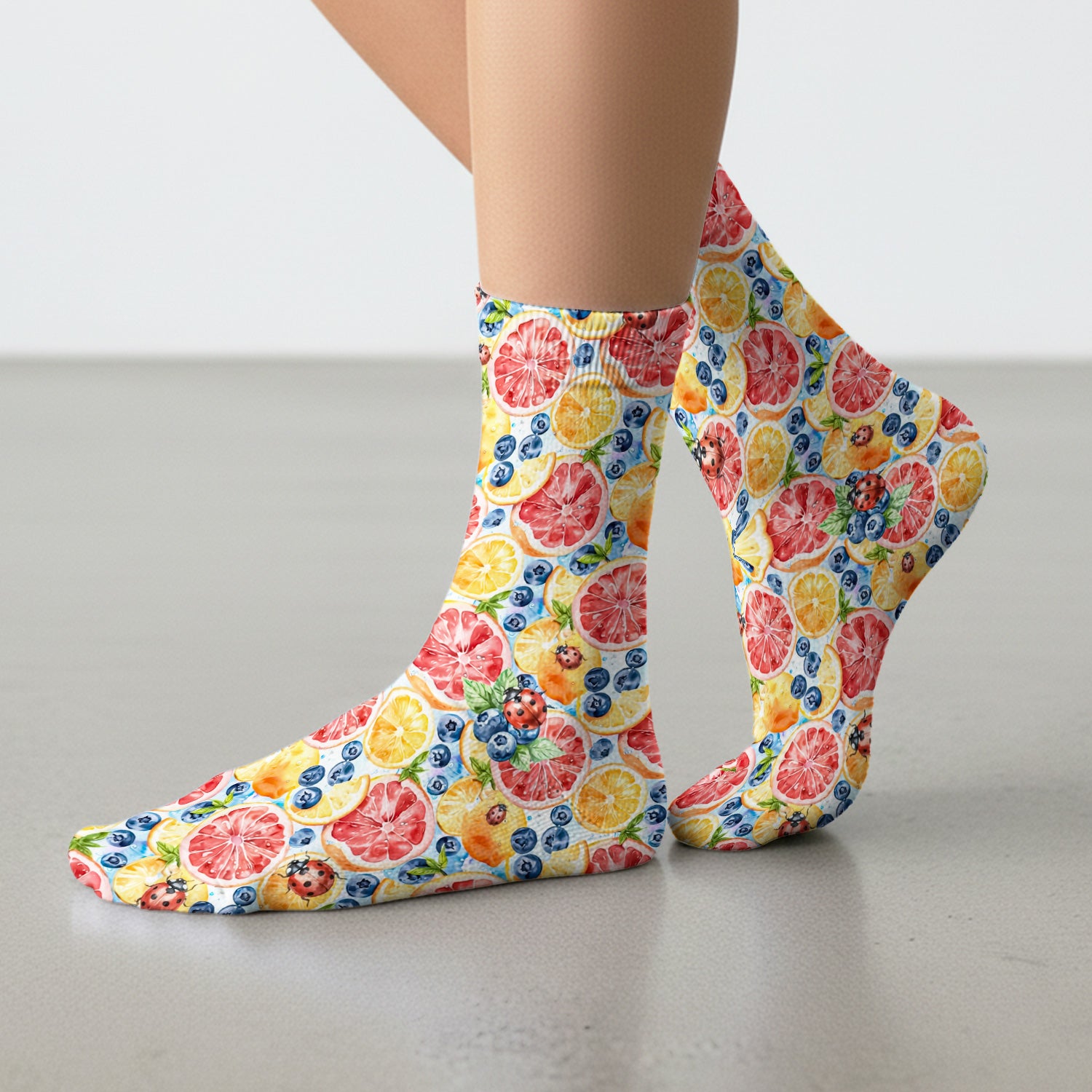 Cute Citrus Berry Ladybug Pattern Socks, Adult Socks for Men and Women