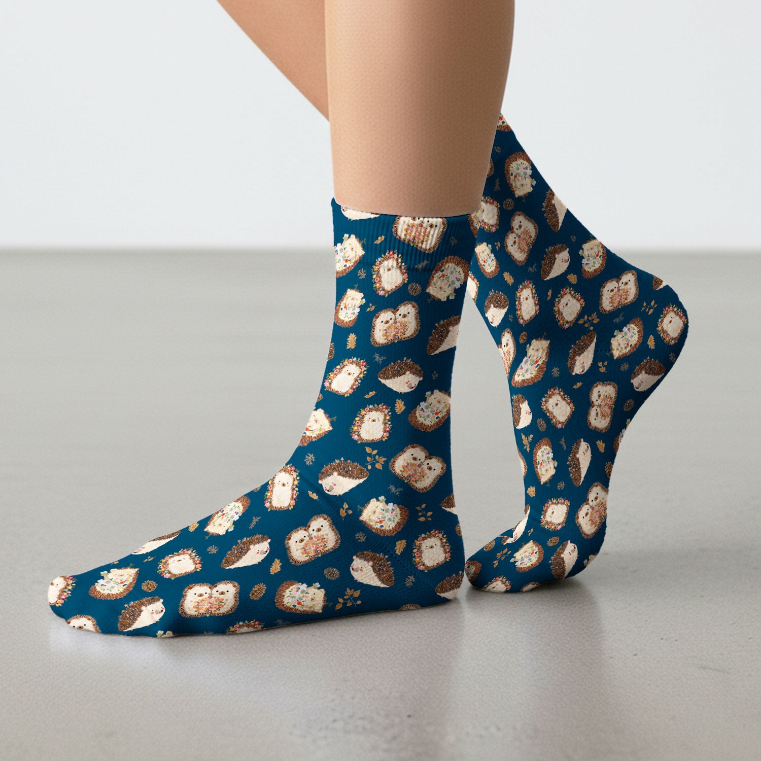 Cute Hedgehog Floral Socks, Breathable Fabrics Medical Uniform