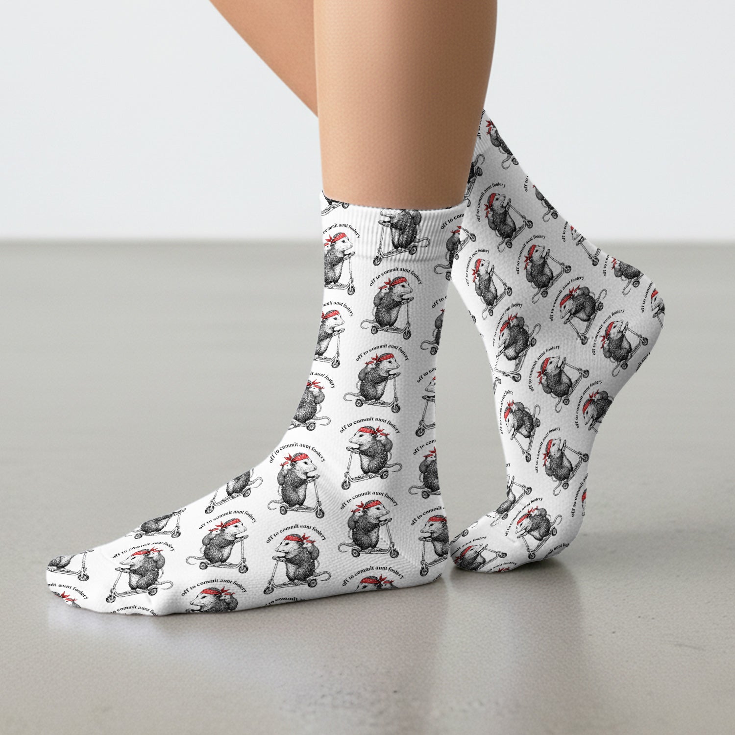 Aunt Foolery Opossum Pattern Socks, Adult Socks for Men and Women