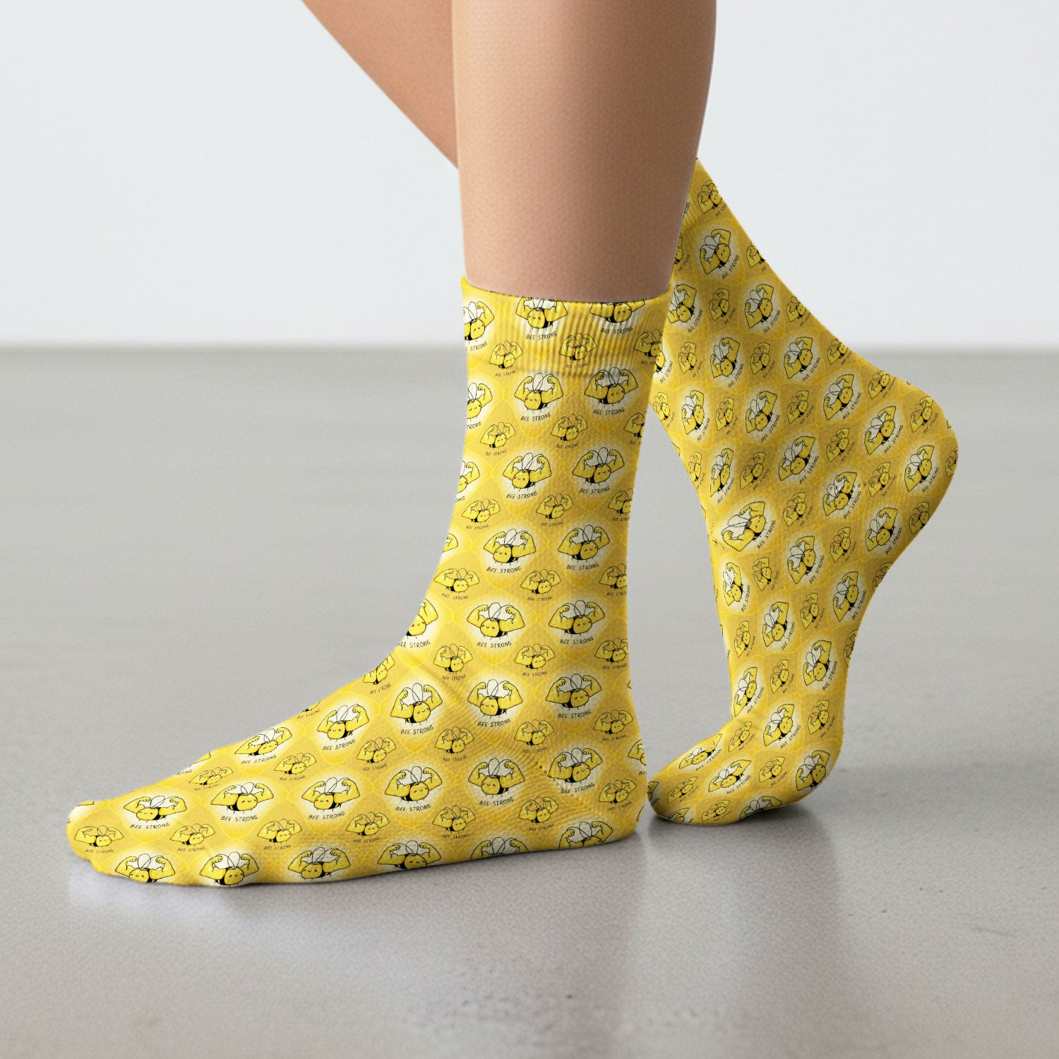 Bee Strong Honey Bee Pattern Print Socks, Socks for Nurse Doctor