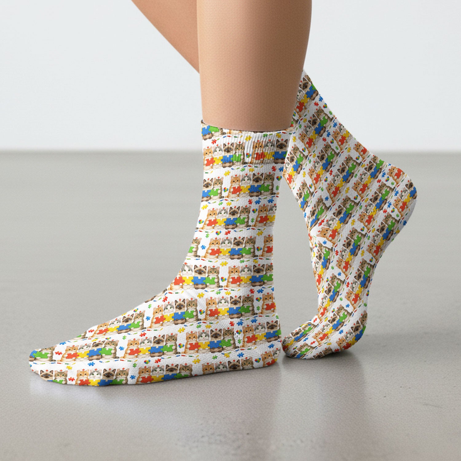 Autism Awareness Nurse Scrub Socks, Cat Autism Pattern Nurses Sock, Comfortable Uniform Scrubs For Nursing