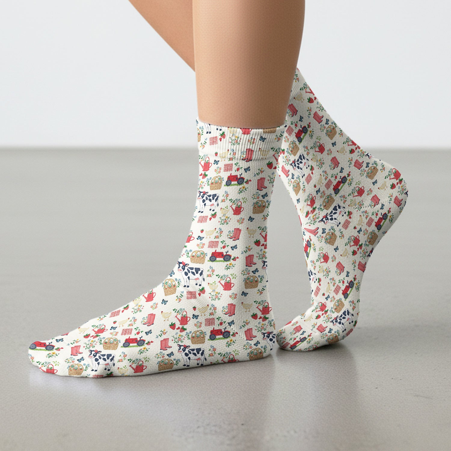Cute Cow Chicken Farm Pattern Socks, Socks for Nurse Doctor