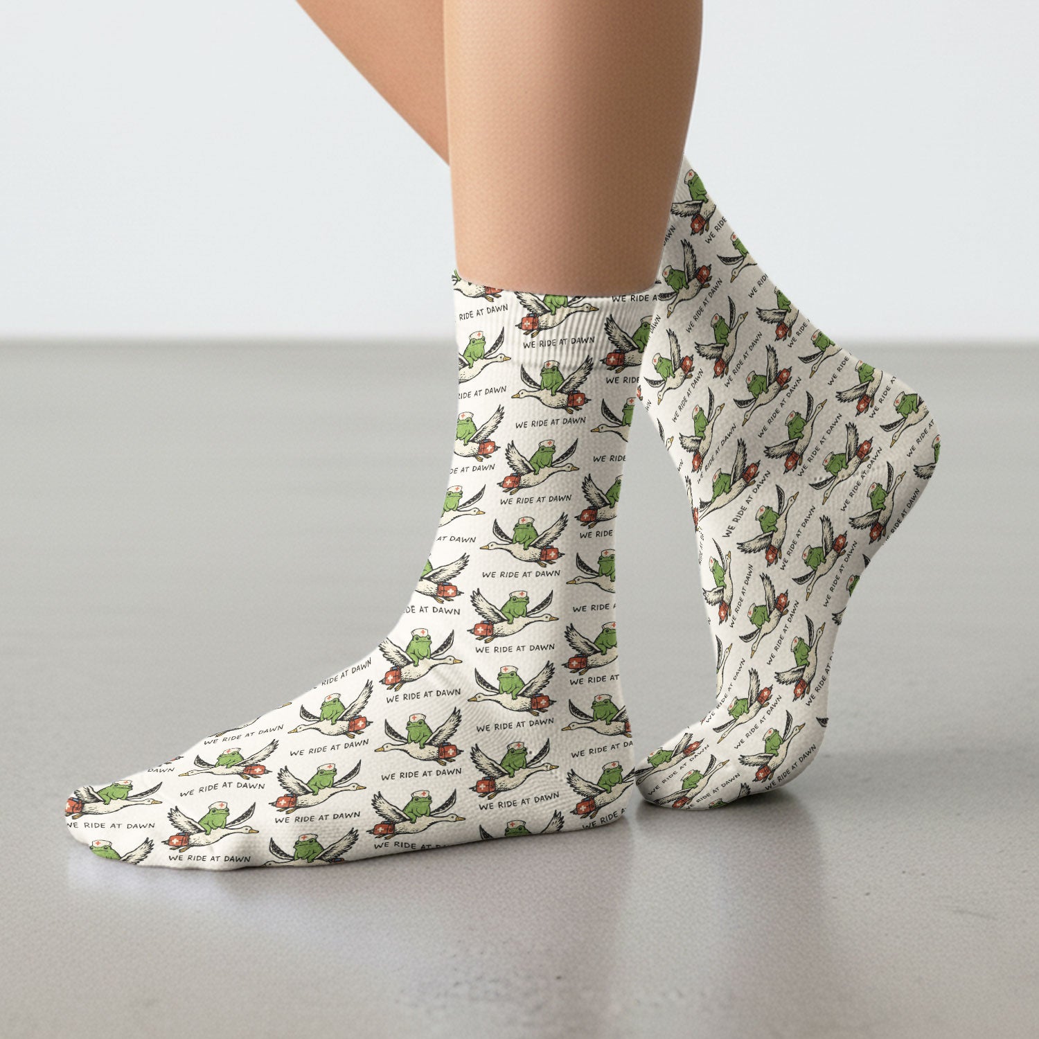 Funny Frog Riding Goose Nurse Pattern Socks, Breathable Fabrics Medical Uniform