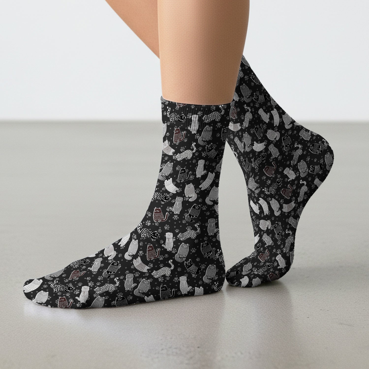 Cute Cat and Paw Print Pattern Socks, Breathable Fabrics Medical Uniform