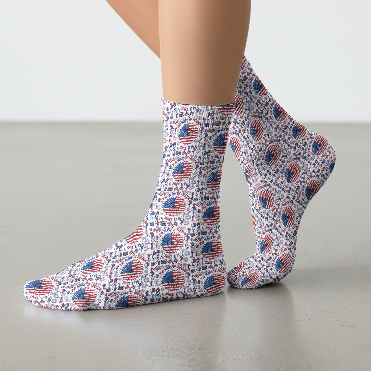 Festive Patriotic Sunflower American Flag Fireworks Pattern Socks, Breathable Fabrics Medical Uniform